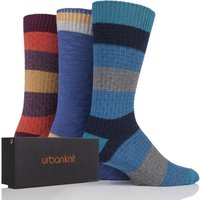 Mens 3 Pair Urban Knit Striped Cotton Socks In Gift Box