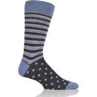 Mens 1 Pair Viyella Half Stripe And Half Dots Wool Blend Socks