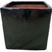 Nith Square Glazed Terracotta Black Mirror Planter (H)30cm (L)30cm