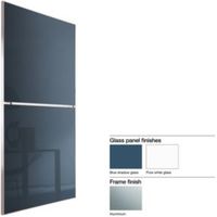 Made To Measure Minimalist 2 Panel Pure White & Blue Shadow Glass Sliding Wardrobe Door (W)741-913mm