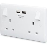 British General 13A White Switched Double Socket & 2 X USB - 5050765143561