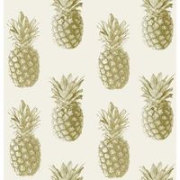 Ideco Home Cream Pineapple Metallic Effect Wallpaper