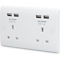 British General 13A White Unswitched Double Socket & 4 X USB - 5050765143578