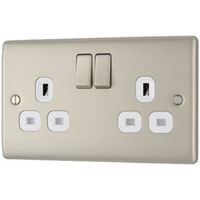British General 13A Pearl Nickel Switched Double Socket