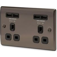 British General 4.2A Black Nickel Unswitched Double Socket & 4 X USB