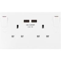 British General 13A White Switched Double Socket With Shelf & 2 X USB - 5050765142298