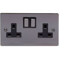Holder 13A Black Nickel Switched Double Socket