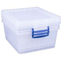 Really Useful Clear Medium 33.5L Plastic Storage Box Pack Of 3