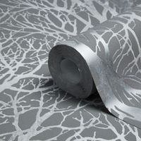 A.S. Creation Life Grey & Silver Tree Print Metallic Wallpaper