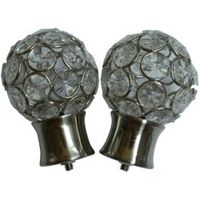 Stainless Steel Effect Metal Jewelled Ball Curtain Finial (Dia)28mm Pack Of 2