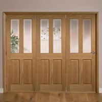 Elveden 4 Panel 2 Lite Oak Veneer Glazed Internal Folding Door LH (H)2035mm (W)2146mm