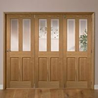 Elveden 4 Panel 2 Lite Oak Veneer Glazed Internal Folding Door RH (H)2035mm (W)2146mm