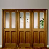 Elveden 4 Panel 2 Lite Oak Veneer Glazed Internal Folding Door RH (H)2035mm (W)2374mm
