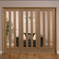 Saxton Vertical 3 Lite Oak Veneer Glazed Internal Folding Door LH (H)2035mm (W)2146mm - 5011944039389