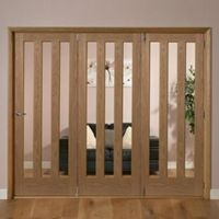 Saxton Vertical 3 Lite Oak Veneer Glazed Internal Folding Door RH (H)2035mm (W)2374mm - 5011944039419