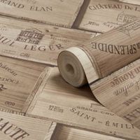 Grandeco Gold Wooden Wine Boxes Wallpaper