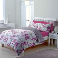 Chartwell Floral Blossom Floral Blossom & Striped Amethyst Double Bed Set