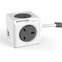 Powercube 4 Socket 13 A Extension Lead With Twin USB 1.5m Grey & White