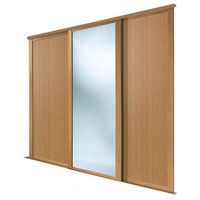 Full Length Mirror Natural Oak Effect Sliding Wardrobe Door (H)2223 Mm (W)762 Mm Pack Of 3 - 5055332126626