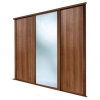 Full Length Mirror Natural Walnut Effect Sliding Wardrobe Door (H)2223 Mm (W)914 Mm Pack Of 3 - 5055332126671