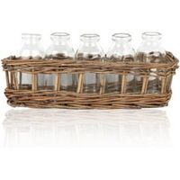 Sil Cream Glass & Wicker Bottles In Wicker Basket