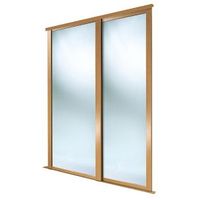 Full Length Mirror Natural Oak Effect Sliding Wardrobe Door (H)2223 Mm (W)914 Mm Pack Of 2