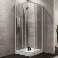 Plumbsure Square Shower Enclosure Tray & Waste Pack With White Frame & Double Sliding Doors (W)760mm (D)760mm