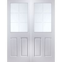 6 Lite Woodgrain Effect White Glazed Internal Glazed French Door Kit (H)2030mm (W)1246mm