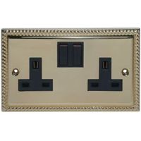 Volex 13A Polished Brass Switched Double Socket - 4895131024072