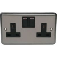 Volex 13A Polished Steel Switched Double Socket