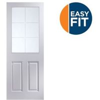 Easy Fit 6 Panel White Woodgrain Glazed Internal Door For Opening Sizes (W)759-771mm (H)1988-1996mm (D)35mm