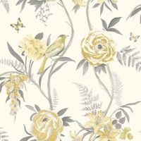 Ideco Home Kew Yellow Floral Matt Wallpaper
