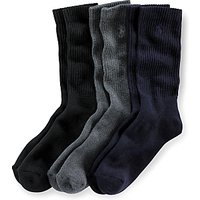 Polo Ralph Lauren Cotton Rich Socks, Pack Of 3, One Size, Black/Charcoal/Navy