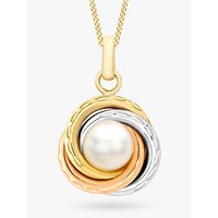 IBB 9ct Three Colour Gold Diamond Cut Knot And Pearl Pendant Necklace, Multi