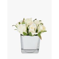 Peony Artificial Roses In Glass Cube, White, Small