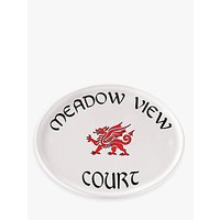 The House Nameplate Company Ceramic Oval House Name, White, Red Dragon Motif, Gaelic Font, W30.5 X H24cm
