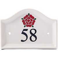 The House Nameplate Company Ceramic Bridge House Number, Tudor Rose Motif, W16.5 X H12.5cm, White