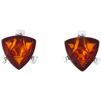 Be-Jewelled Sterling Silver Cognac Baltic Amber Triangular Stud Earrings, Amber
