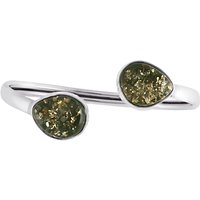 Be-Jewelled Sterling Silver Green Amber Cuff Bangle, Amber