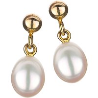 EWA 9ct Yellow Gold Freshwater Pearl Drop Earrings, White