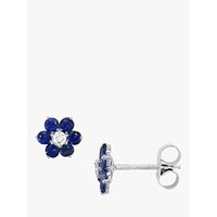EWA 18ct White Gold Diamond And Blue Sapphire Flower Stud Earrings