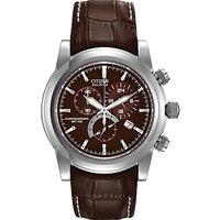 Citizen AT0550-11X Men's Sport Eco Drive Chronograph Leather Strap Watch, Brown