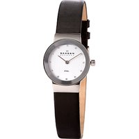 Skagen 358XSSLBC Women's Leather Strap Watch, Black/White