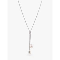 Lido Pearls Y Shape Knotted Drop Necklace, Silver/White