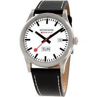 Mondaine A6673030816SBB Unisex Sport Line Leather Strap Watch, Black/White