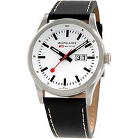 Mondaine A6693030816SBB Unisex Sport Line Leather Strap Watch, Black/White