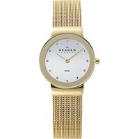 Skagen 358SGGD Women's Stainless Steel Bracelet Strap Watch, Gold/White