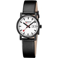 Mondaine A6273030561SBB Unisex Leather Strap Watch, Black/White
