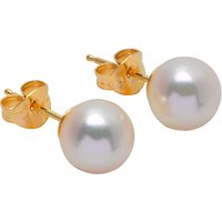 A B Davis 18ct Yellow Gold Cultured Large White Pearl Stud Earrings