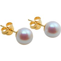 A B Davis 18ct Yellow Gold Cultured White Pearl Stud Earrings